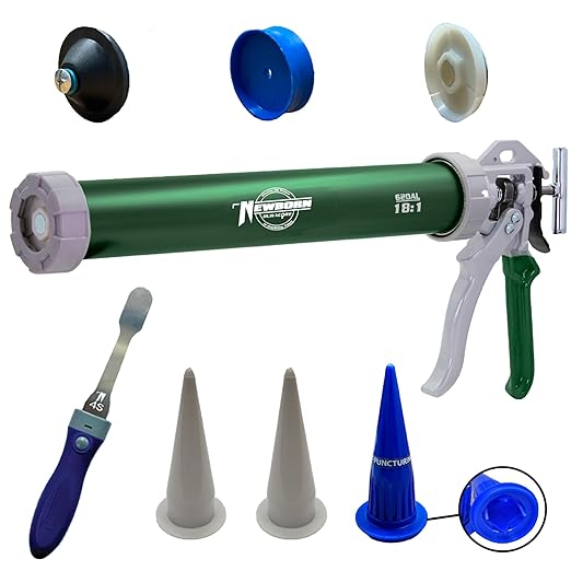 Newborn 620AL-Green Round Rod Caulk Gun with Aluminum Barrel - 18:1 Thrust Ratio | 20 oz. Sausage Cartridge Capacity | Includes Ring Cap, Cones & Sausage Cup