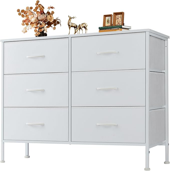 OLIXIS 6 Drawers Storage Organizers Units, Closet Organizers and Storage for Clothes, Fabric Storage Drawer TV Stand for Living Room, Chest of Dresser in 31.5" D x 11.8" W x 31.5" H, White