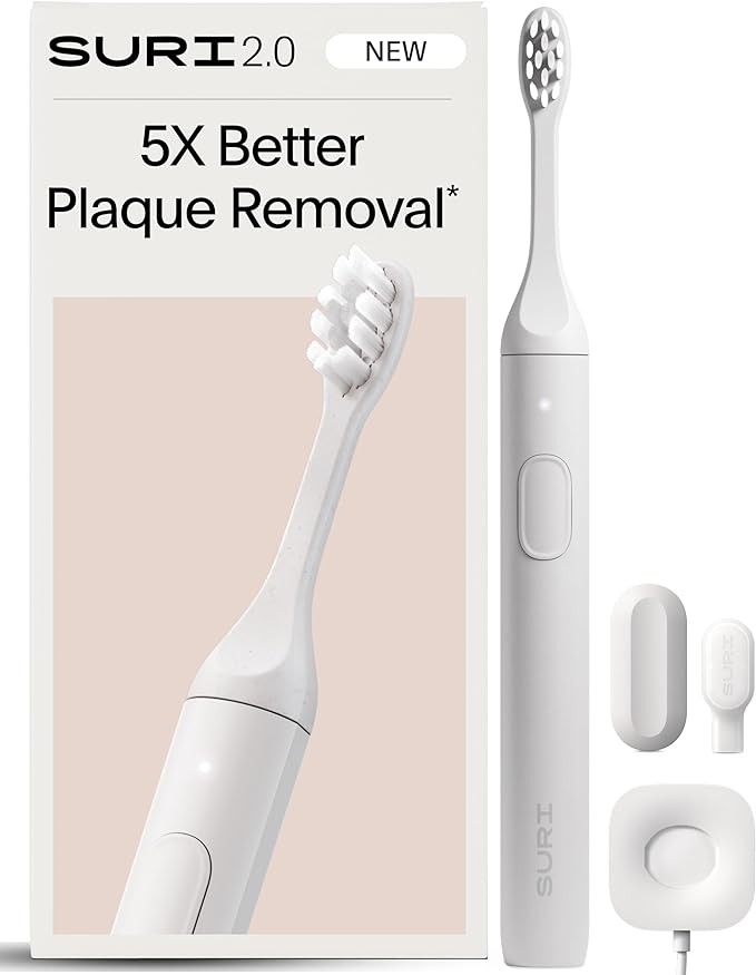 SURI 2.0 New Sonic Electric Toothbrush with Pressure Sensor | 1 Month+ Battery | Electric Toothbrush for Adults | Travel Toothbrushes | Tooth Brush | White