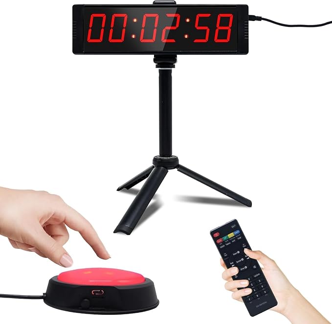 Large Stopwatch with Start/Stop Button, LED Digital Timer with Remote, Countdown Clock with Buzzer, Gym Clock for Home Gym, Interval Timer for Workout, Plug in (with Stand)