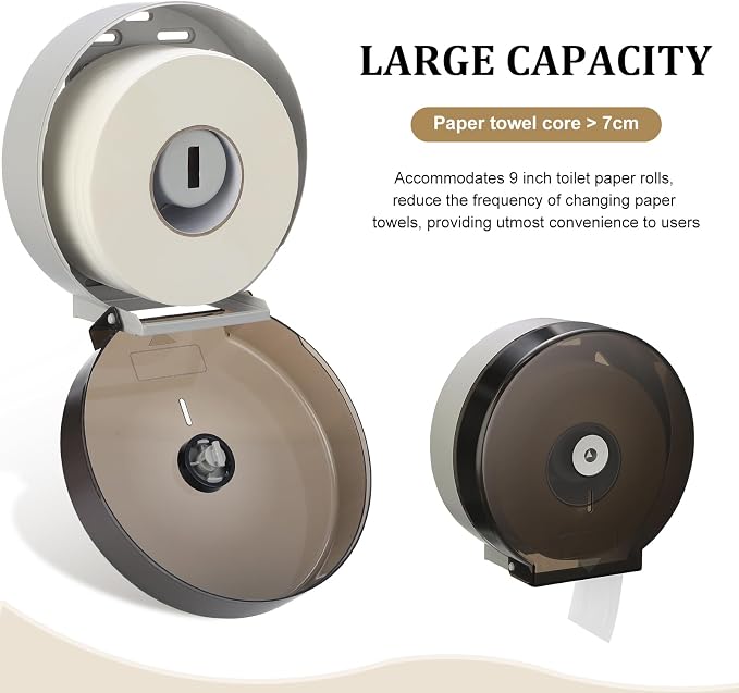 Layhit 1 Pack Toilet Paper Holder Wall Mount, Toilet Paper Towel Dispenser, Commercial 9" Jumbo Plastic Tissue Dispenser with Key Wall Lock for Bathroom, Office, Restaurants