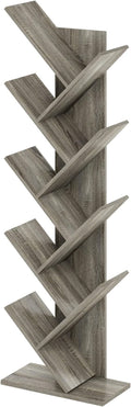 Furinno TREE Book Shelf, 9-Tier Bookshelf, Tree Bookcase with Angled Open Shelf, 8.4 x 15.7 x 50.9, Corner Shelf for Room Decor, for Living Room, Bedroom, Home Office, French Oak