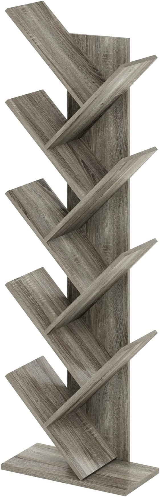 Furinno TREE Book Shelf, 9-Tier Bookshelf, Tree Bookcase with Angled Open Shelf, 8.4 x 15.7 x 50.9, Corner Shelf for Room Decor, for Living Room, Bedroom, Home Office, French Oak