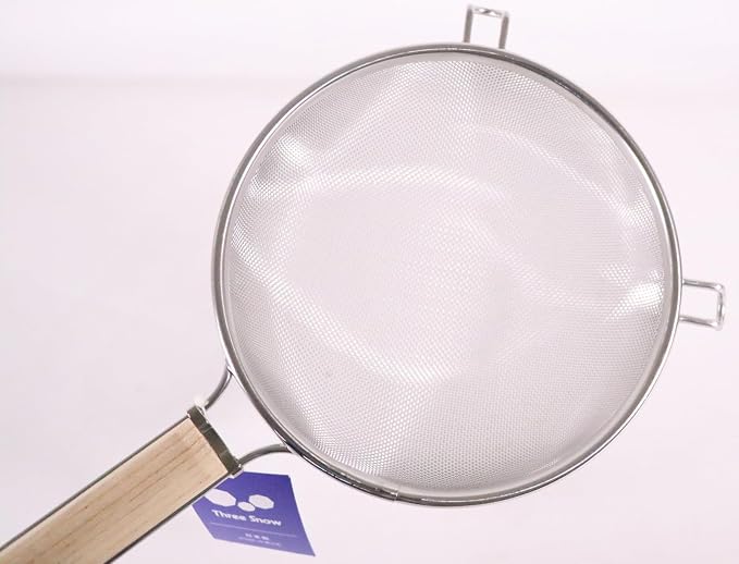 Three Snow Shin-Etsu Works 10184 Three Snow Strainer, Tough Wooden Handle, 7.9 inches (20 cm), 18-8 Stainless Steel, Hand Included, Colander, Tsubamesanjo, Made in Japan