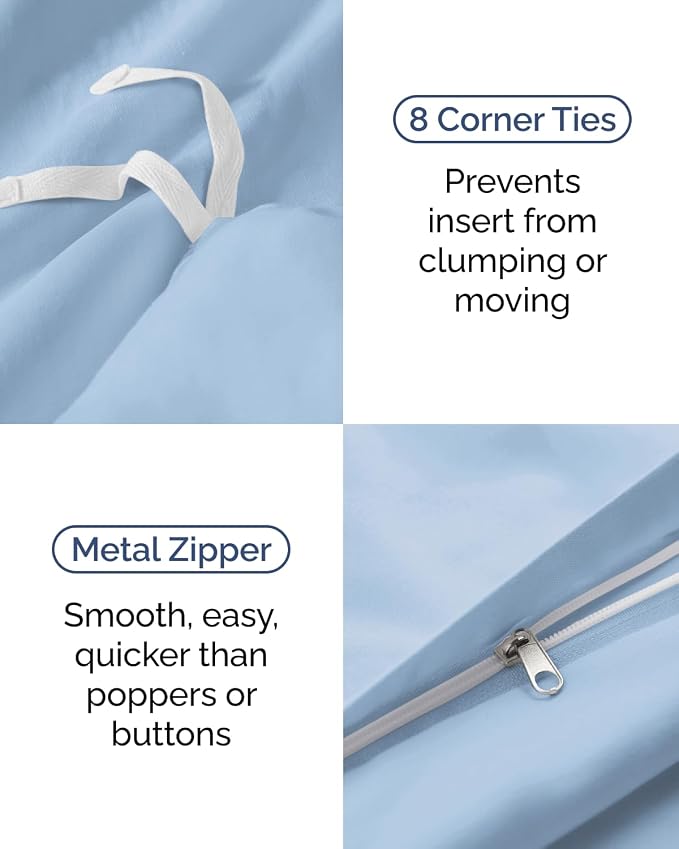 Duvet Cover Twin/Twin XL Size Set - Extra Soft Twin/Twin XL Duvet Cover 68" x 90" with 1 Pillow Sham for Women, Men, Kids & Teens - Comfy, Easy-Care & Fade Free w/ Zipper Closures & Ties (Sky Blue)