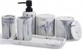 INIUNIK Bathroom Accessory Set, 6 Pieces, Marble White | Resin, Bathroom Accessories Set, with Soap Dispenser Set, Toothbrush Holders, Tumbler, Vanity Tray & 2 Qtip Holder