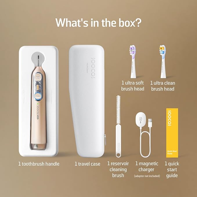 Soocas NEOS II Ultra – Electric Toothbrush with Water Flosser Combo, 3-in-1: Flosses, Vibrates and Oscillates, Flossing Toothbrush for Adults, Cordless Water Flosser for Travel, Champagne Gold