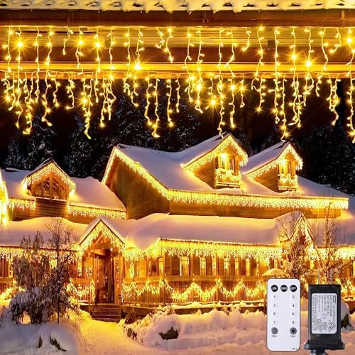 JMEXSUSS Christmas Icicle Lights for Outside,800 LED Warm White