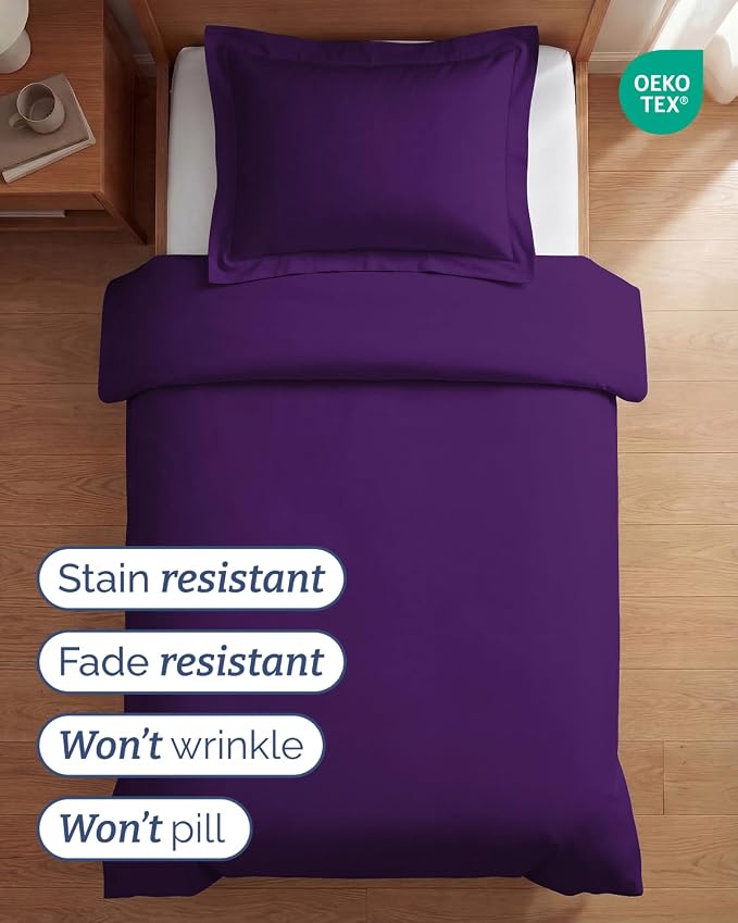 Duvet Cover Twin/Twin XL Size Set - Extra Soft Twin/Twin XL Duvet Cover 68" x 90" with 1 Pillow Sham for Women, Men, Kids & Teens - Comfy, Easy-Care & Fade Free with Zipper Closures and Ties (Purple)