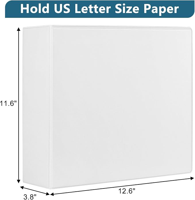 CIXILDTS 3-Inch 3 Ring Binder, Standard 3" Slant-D Ring Binder Fit Letter Size Paper, Presentation View Binders, White, 6-Pack