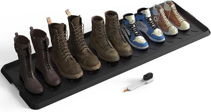 Extra Large Heavy Duty Boot Natural Rubber Shoe Mat for Entryway with Shoes Brush Large Boot Mat Multi-Purpose for Indoor or Outdoor, 16.1x 47.6 Inches