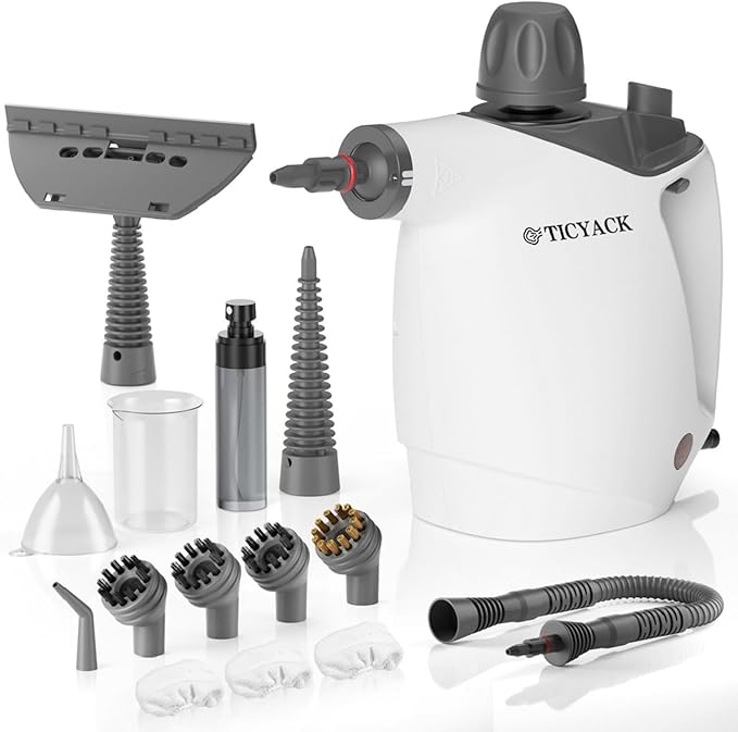 TICYACK Handheld Steam Cleaner, Steam Cleaner with 16 PCS Accessory & Safety Lock, 500ML Capacity, Multi-Surface Deep Cleaning for Home, Car, Bathroom, Grout, Floor, Window (White)