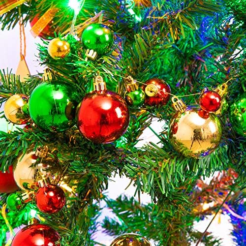 Whaline Christmas Ball Garland Ball Ornament 6ft Bauble Garland Christmas Tree Ball Decoration Shatterproof Ball Ornaments for Xmas Party Supplies, Indoor Outdoor Home Office, Red Green Gold
