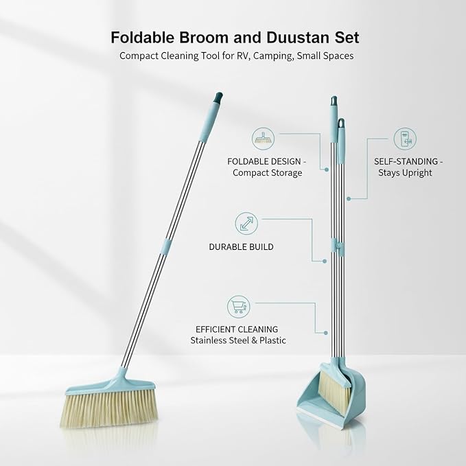 Foldable Broom and Dustpan Set, Compact Cleaning Tool for RV, Camping, Small Spaces
