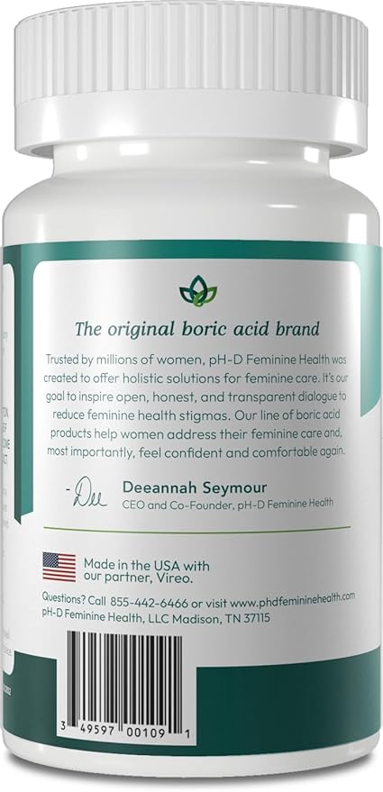 pH-D Feminine Health Support - 600 mg Boric Acid Suppositories - Woman Owned - for Vaginal Odor Use - 36 Count