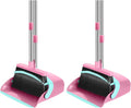 Broom and Dustpan Set, 52-in Long Adjustable Handle Broom Dustpan Combo with Dust pan Teeth to Automatically Clean Hair Suitable for Home Kitchen Office Hall Floor (Pink&Blue), 2 Pack