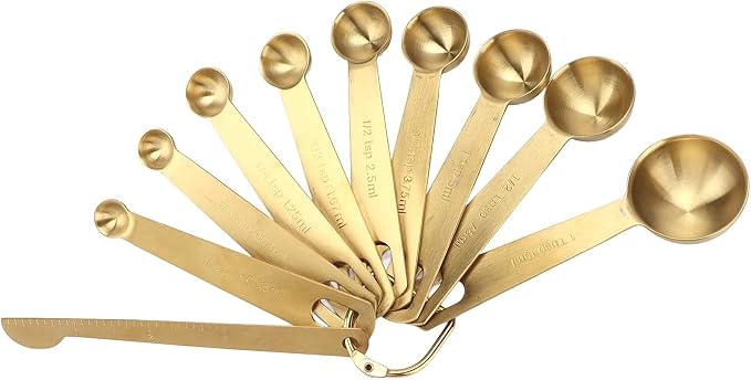 LiebeWH 18PCS Measuring Cups and Spoons Set, Stainless Steel Measuring Spoon and Cup Set, Gold with 7 Cups 10 Spoons Scale Plate Buckle, for Cooking Baking Coffee