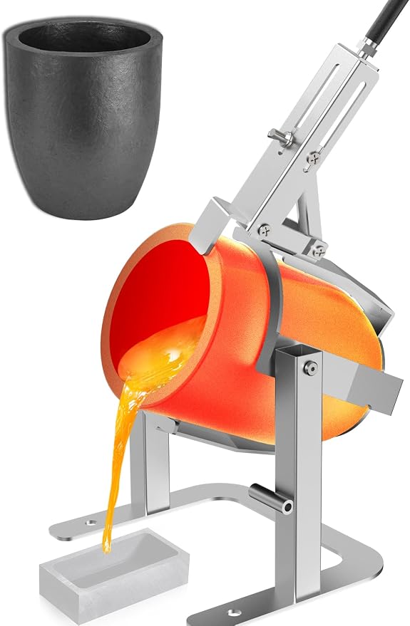 Nelyrho Handheld Crucible Pouring Tongs with Crucible #20 (20kg-44lbs) | Includes pouring rack and graphite crucible, designed for use with melting furnaces, casting gold, silver, aluminium, brass