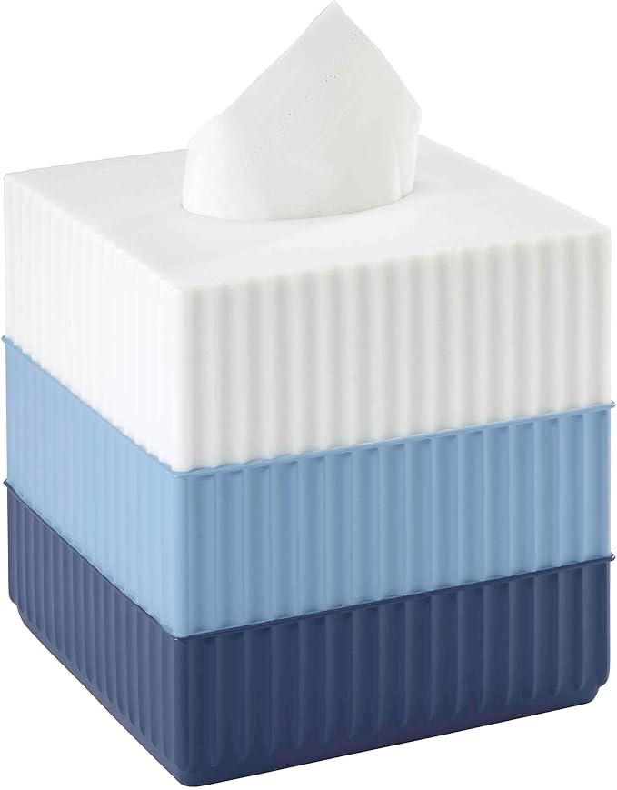 IZOD - Tissue Box Cover, Resin Countertop Bathroom Accessories, Dorm Room Essentials, Striped Bathroom Decor (Clubhouse Collection, Blue)