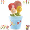5pcs Ceramic Flower Pot Measuring Spoons and Cup Set, Cute Measuring Cups and Spoons Set for Milk Powder Sugar Salt Wet Dry Ingredients(Blue1set)