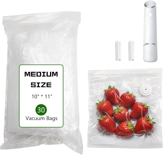 30-Pack Medium Vacuum Sealer Bags & 2 Bonus Sealing Clips, Compatible with Chef Preserve – BPA-Free (10 x 11 in) Reusable Food Storage Bags for Freezer, Microwave, Sous Vide – Leak-Proof