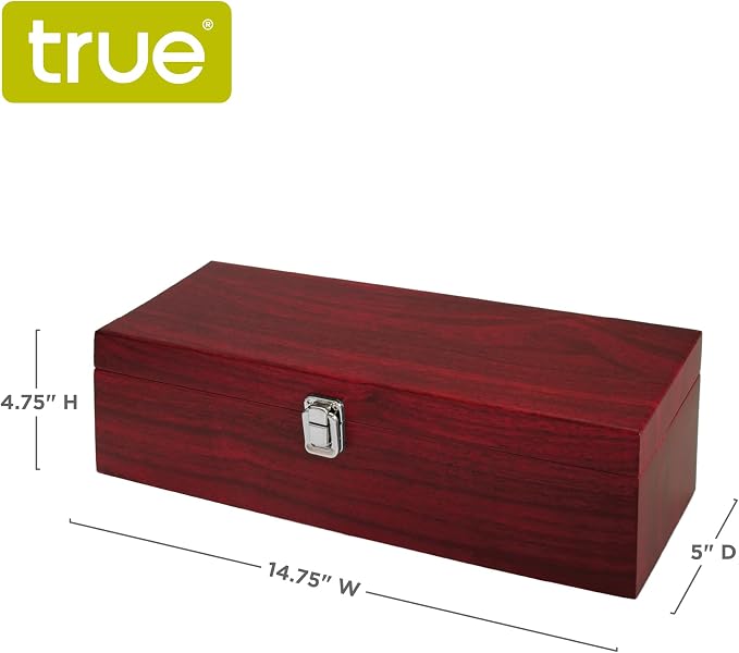 True Cherry 1-Bottle Wine Accessories Gift Set | Premium Corkscrew Opener Kit, Drip Ring, and Wine Pourer and Stopper in Wood Case with Padded Insert