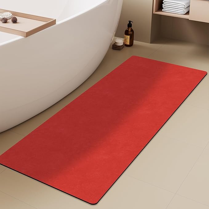 TYUU Christmas Bath Mat, Red Bathroom Rugs Non Slip Washable Thin Absorbent Bath Mat Fits Under Door Bathroom Floor Mat Perfect for Bath, Shower, or Sink 24"x60" Red