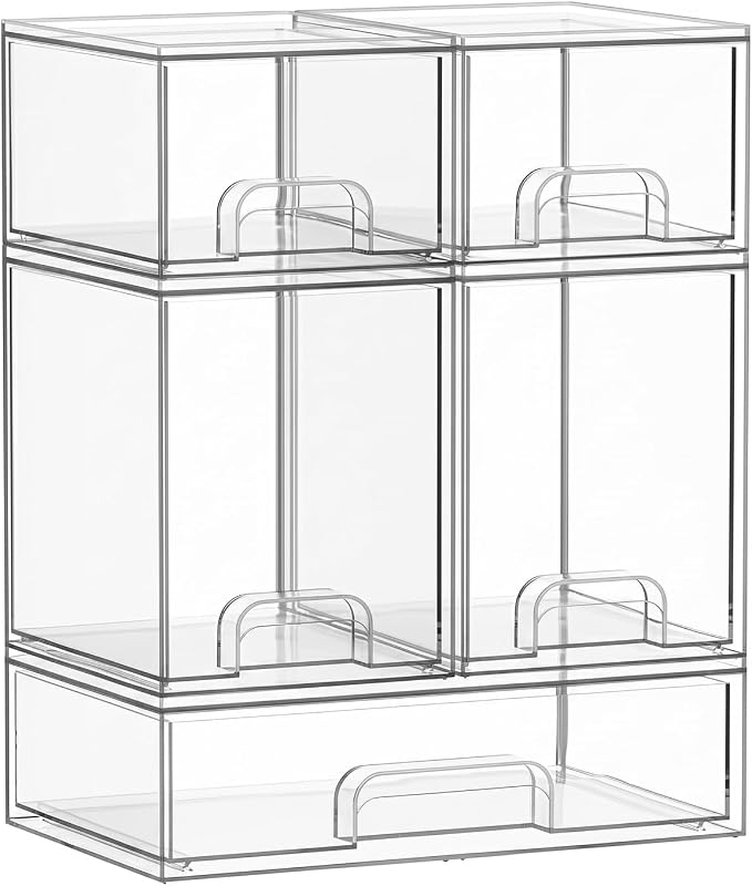 Bottle Storage Organizer Baby: Clear Stackable Storage Drawers, Acrylic Bottles Station Organizer for Countertop, Vanity, Bathroom, Cabinet Organization - 5 Pack