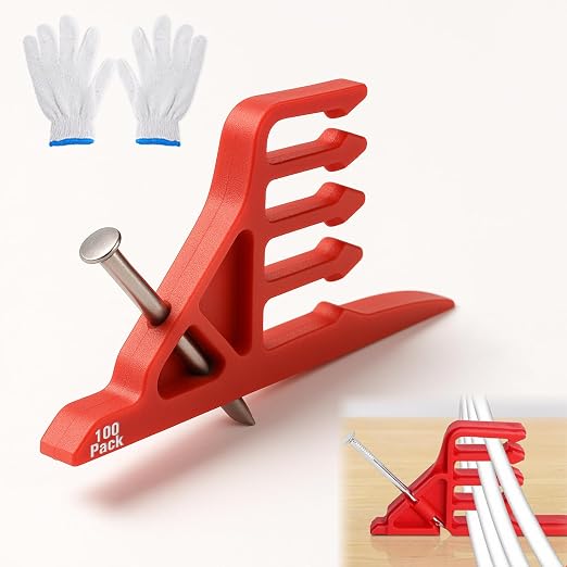 Multi CableStaples Compatible with Romex Clips, Cable Clip Stackers 100 Pack Red with Steel Nails, Electrical Wire stackers, Insulated Cord Staples Multi Cable Wire Clips for Suitable Most Cables
