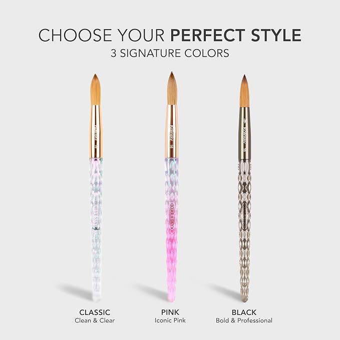 Kiara Sky Kolinsky Acrylic Nail Brush #20 – Pure Kolinsky Sable Hair, Black Crystal Handle, Acetone Resistant, for Acrylic Application, Extensions & 3D Nail Art