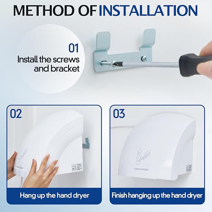 Rossesay 2 Pcs Electric Hand Dryer Commercial Compact Air Wiper Automatic Hand Air Dryer for Dry Machine Wall Business Home Household Restroom Office Mall, 110v,1200W(White)