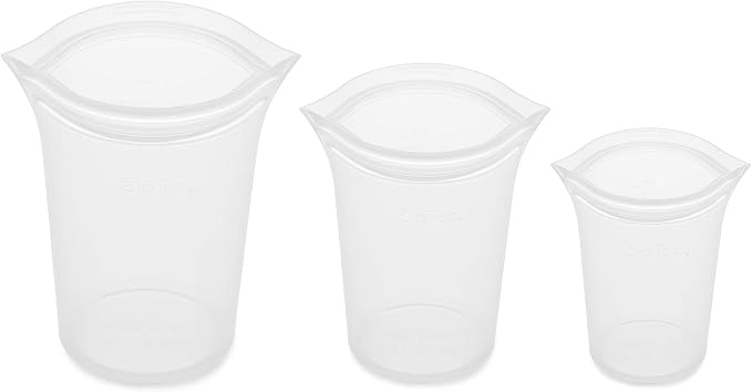 Zip Top Reusable Food Storage Bags | 3 Cup Set [Frost] | Silicone Meal Prep Container | Microwave, Dishwasher and Freezer Safe | Made in the USA