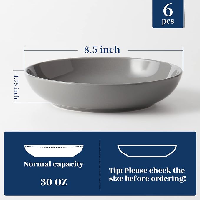 Y YHY Pasta Bowls 30oz, Large Grey Salad Serving Bowls