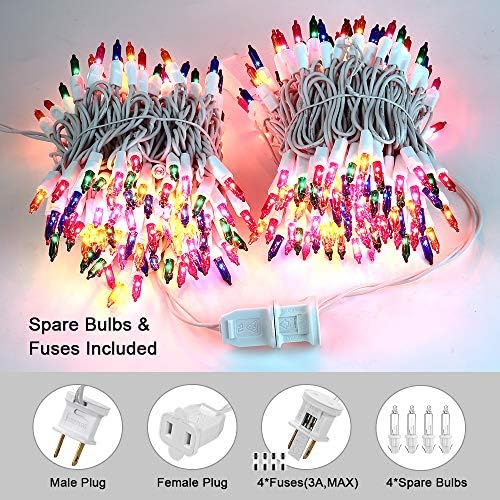 Brizled Colored Christmas Lights Incandescent, 300 Count, 69.6ft, Linkable