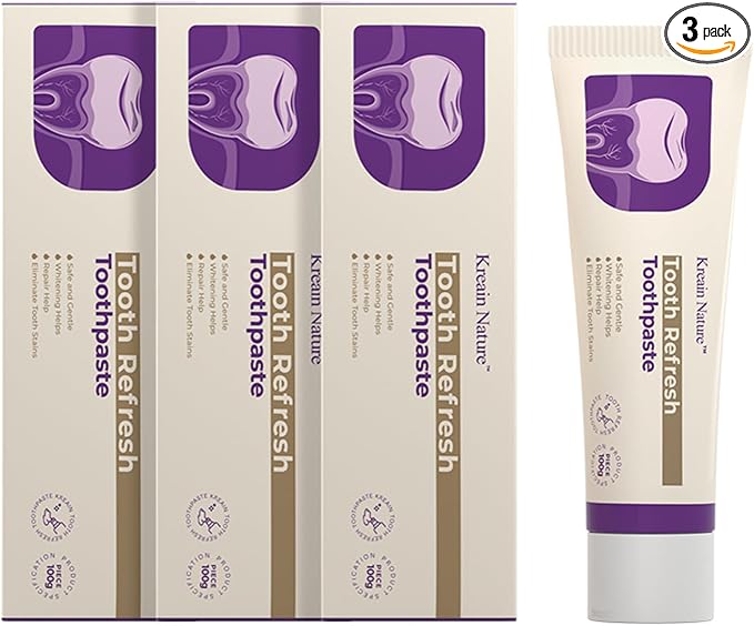 Tooth Refresh Toothpaste, Fluoride-Free, 3 Pack | Hydroxyapatite Toothpaste, Whitening & Stain Remover for Tea, Oral Care Toothpaste