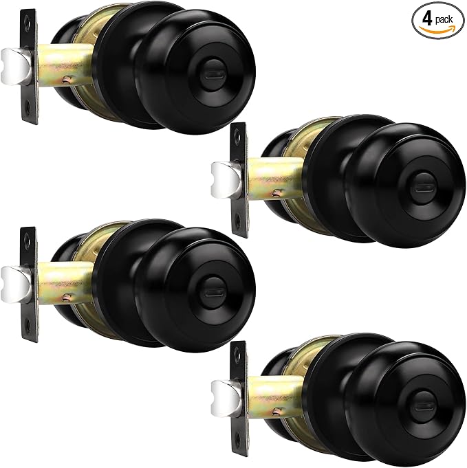 Probrico Black Door Knobs, Privacy Door Knob for Bathroom Bedroom, Interior Door Knob with Thumb Turning Locking Button, 4 Pack