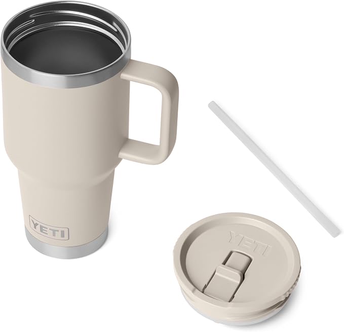 YETI Rambler 30 oz Travel Mug with Flip Straw Lid – Stainless Steel, Vacuum Insulated, Leakproof, Cup Holder Friendly, Cape Taupe