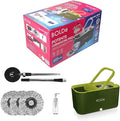 Thunder MOP Spin System - Ultra Clean - Single Bucket Microfiber Head, Stainless Steel Wringer, Antifungal Quick-Dry Cleaning, Soap Dispenser, 3 Free Refills (Forest/Lime)