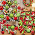 Lunmon 64 Pcs Christmas Ball Ornaments Red Lime Green White Xmas Ornaments 1.6/1.97/2.4 Inch Polka Dots Stripes Peppermint Candy Cane Baubles Modern Shatterproof Christmas Decorations for Tree Home