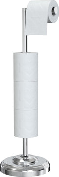 Freestanding Toilet Paper Holder Stand with Storage – Holds 4 Extra Rolls – Chrome Toilet Paper Holder for Bathroom – Sturdy Base, Classic Retro Style, Space-Saving Bathroom Storage Organizer