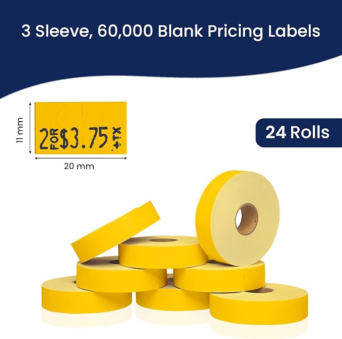 Pricing Labels for Monarch 1131 Yellow - 60,000 Labels w/ 24 Rolls Value Pack, 3 Sleeves - Made in USA