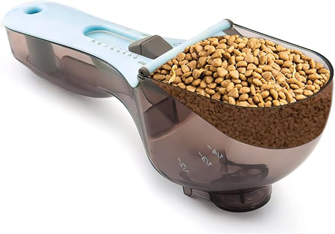 Multi-Functional Adjustable Measuring Scoop with Scale, Dog/Cat Food Measuring Scoop 1/2 Cup 1/3 Cup 1/4 Cup/1~4 Oz/30~130 Ml Pet Food Measuring Cup，Animal Food Scoop