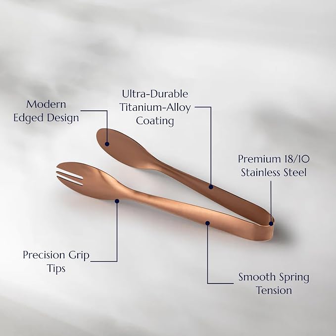 Stainless Steel Serving Tongs, Elegant Table Tongs for Dining (Matte Rose Gold)