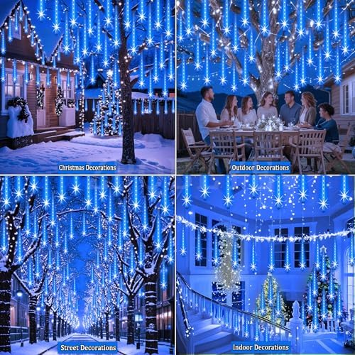 Christmas Meteor Shower Lights Outdoor 16Tube 384LEDs Dripping Icicle Light