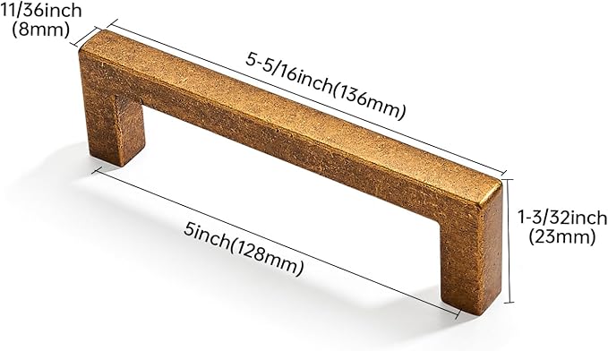 khtumeware 2 Pack 5 inch(128mm) Hole Center Antique Brass Cabinet Pulls Solid Heavy-Duty Square Cabinet Handles Drawer Pulls Kitchen Cabinet Hardware Kitchen Handle
