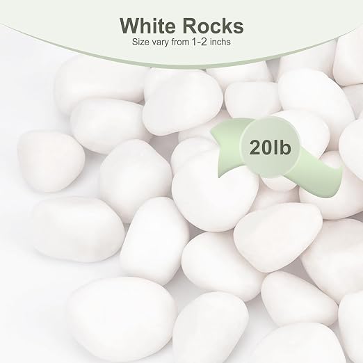 Pulovin 20 lbs White Rocks for Landscaping, Vases, Plants Indoor, 1-2 Inch | Large White Rocks for Plants, Decorative Polished Stones for Garden, Walkways, Yard, Plants Pots, Vases, Crafts