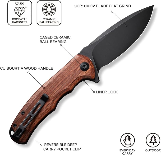 CIVIVI Praxis Folding Pocket Knife, 3.75" Blade Wood Handle C803H | Full-size, Smooth Action, Comfortable Grip, Liner Lock, Deep Carry Reversible Clip for EDC