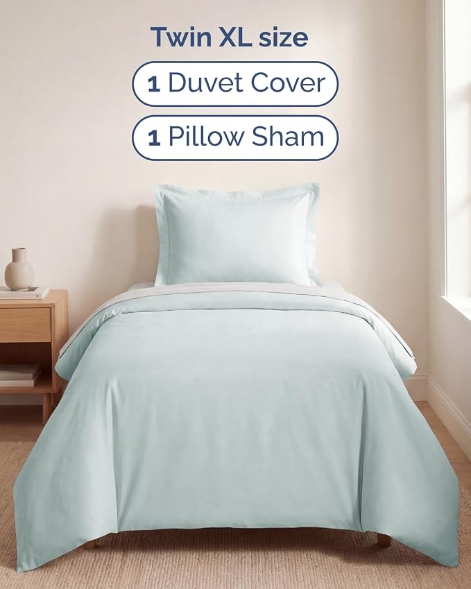 Duvet Cover Twin/Twin XL Size Set - Extra Soft Twin/Twin XL Duvet Cover 68" x 90" with 1 Pillow Sham for Women, Men, Kids & Teens - Comfy, Easy-Care & Fade Free w/ Zipper Closures & Ties (Ice Blue)