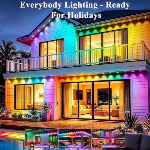 400FT Permanent Outdoor Lights, Smart RGB+IC Eaves Lights for House, App & Remote Control, LED Roofline Lights, Waterproof Exterior House Lights for Year-Round Christmas & Holiday Lighting