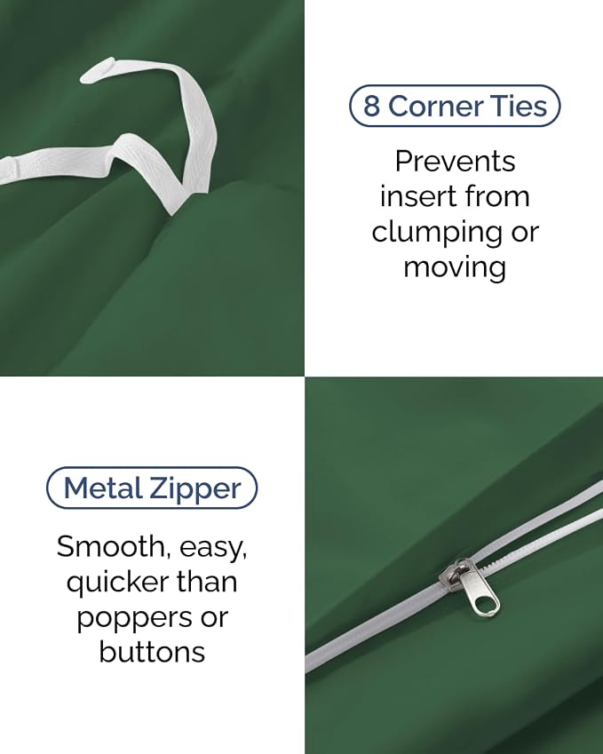 Duvet Cover Twin/Twin XL Size Set - Extra Soft Twin/Twin XL Duvet Cover 68" x 90" with 1 Pillow Sham for Women, Men, Kids & Teens - Easy-Care & Fade Free with Zipper Closures & Ties (Emerald Green)